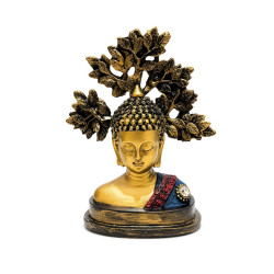 Ağaç Yapraklı Taş Süslemeli Buda Büstü, 21 cm Ağaç Yapraklı Taş Süslemeli Buda Büstü, 21 cm