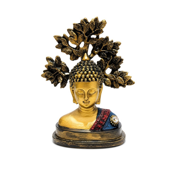 Ağaç Yapraklı Taş Süslemeli Buda Büstü, 21 cm