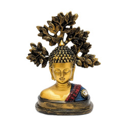 Ağaç Yapraklı Taş Süslemeli Buda Büstü, 21 cm Ağaç Yapraklı Taş Süslemeli Buda Büstü, 21 cm