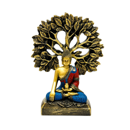 Hayat Ağacı Altında Oturan Buda Figürü, 26 cm
