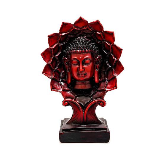 Lotus Yaprakları İçinde Buda Başı Figürü, 26 cm