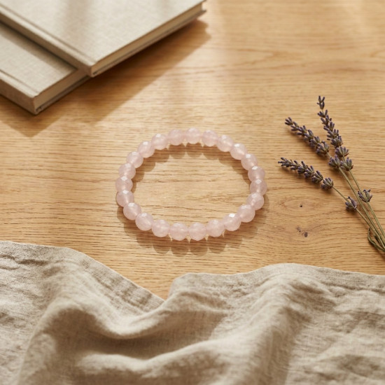 Pembe Kuvars Bileklik, Fasetli, 8 mm – görsel 2/2