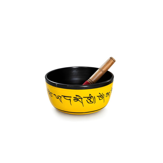 Yazı Şeritli Renkli Tibet Meditasyon Çanağı, 26 cm