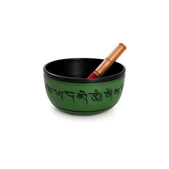 Yazı Şeritli Renkli Tibet Meditasyon Çanağı, 26 cm