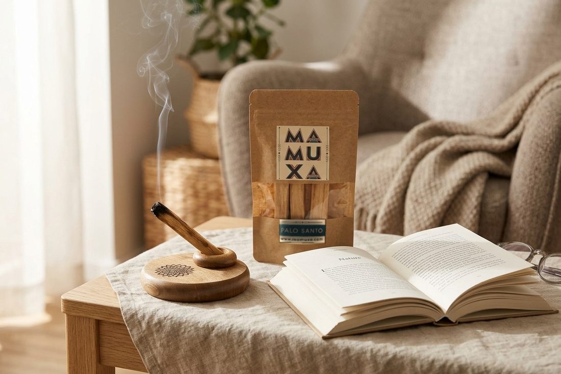 Keten üzerinde Palo Santo çubukları ve tutacağı